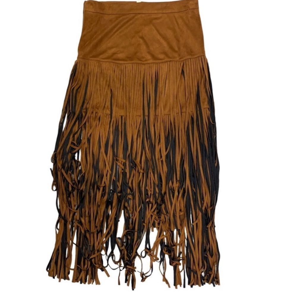 RAGA Asymmetrical Fringe Skirt in Brown and Black - Picture 2 of 3
